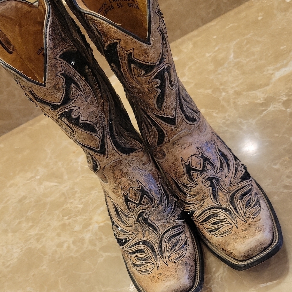 Corral Women's Western Cowboy Boots Black and Tan Leather, 7.5 - Picture 7 of 16